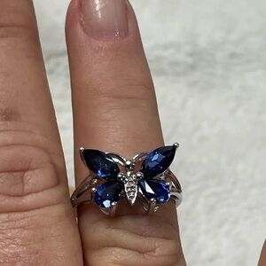 Elegant Silver and Blue Butterfly Ring